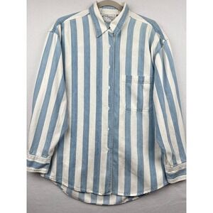 Vintage Chazz Mens Medium Striped Denim Button Down Shirt Long Sleeve